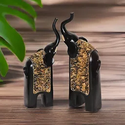 BECKON VENTURE Black & Gold Toned 2 Pieces Elephant Figurine Showpieces-image-67