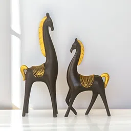BECKON VENTURE Gold Toned & Black 2 Pieces Animals Figurine Showpiece-picture-0
