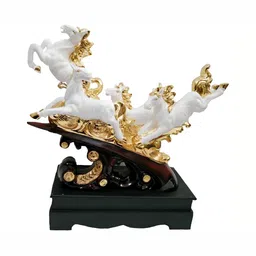 krishnagallery1 Gold Toned & White Wooden Horse Showpiece-image-89