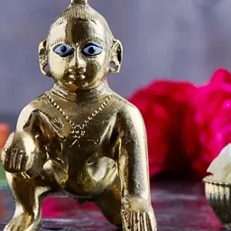 krishnagallery1 Gold-Toned Krishna Murthi Idol Brass Showpiece-image-38