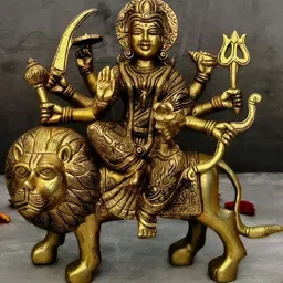 krishnagallery1 Gold-Toned Brass Sherawali Mata Murti Showpiece-image-34