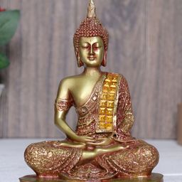 GW CREATIONS Gold Toned & Red Marble Buddha Idol Showpiece-18