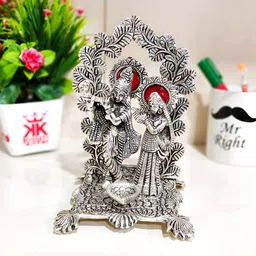 Kridaykraft Silver-Toned Metal Small Radha Krishna Flute Playing Idol Showpiece-10