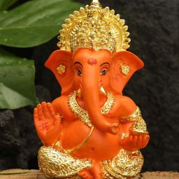 CraftVatika Gold-Plated & Orange Handcrafted Ganesh CarDashboard Idol Showpiece-image-12