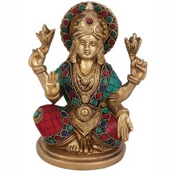 Arihant Craft Gold Toned & Green Brass Medium Size Lakshmi Showpiece-image-19