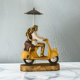BECKON VENTURE Gold toned & White Couple On Bike Figurine Showpiece-image-3