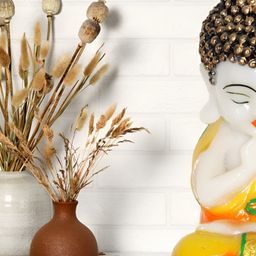 BECKON VENTURE Orange & White Buddha Idol Showpiece-image-64