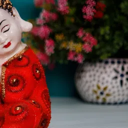 BECKON VENTURE Red & Cream Embellished Buddha Idol Showpiece-image-70