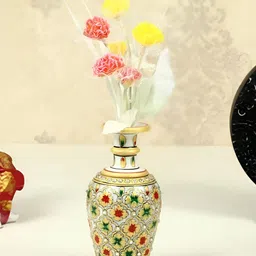 HANDICRAFTS PARADISE White & Gold Toned Marble Flower Vase Showpiece-9