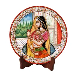 HANDICRAFTS PARADISE Gold Toned & Red Marble Round Plate Showpiece-image-79