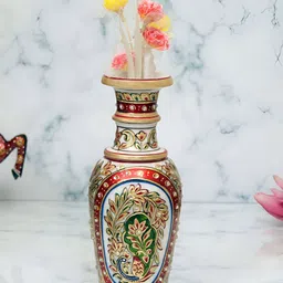 HANDICRAFTS PARADISE White & Gold Toned Marble Flower Vase Showpiece-image-89