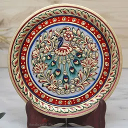 HANDICRAFTS PARADISE Gold Toned & Red Marble Round Plate Showpiece-image-29