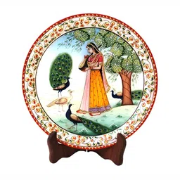 HANDICRAFTS PARADISE White  & Red Marble Round Plate Showpiece-16