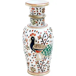 HANDICRAFTS PARADISE White & Gold Toned Marble Flower Vase Showpiece-14