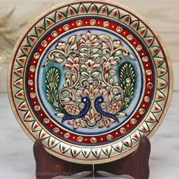 HANDICRAFTS PARADISE Gold Toned & Red Marble Round Plate Showpiece-image-78
