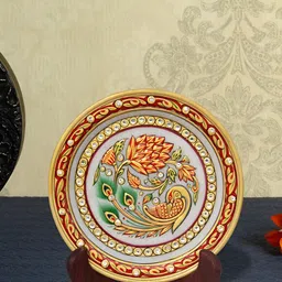 HANDICRAFTS PARADISE Gold Toned & Red Marble Round Plate Showpiece-picture-17