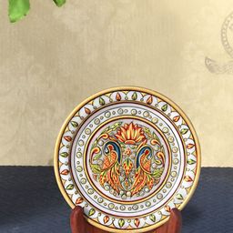HANDICRAFTS PARADISE Gold Toned & Red Marble Round Plate Showpiece-picture-18