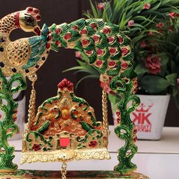 Kridaykraft Gold-toned & Green Laddu Gopal Jhulla Showpiece-image-34