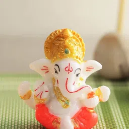 CraftVatika White & Orange Lord Shiv Parvati Ganesh Kartik Idol  Ceramic Showpiece-13