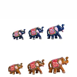 COOPTIC Red& Green 6Pcs Wooden Elephant Design Idol Showpiece-17