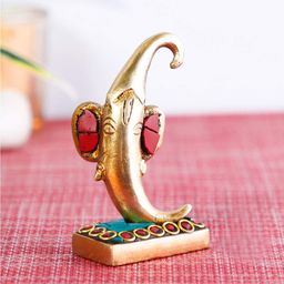 CraftVatika Gold Toned & Red Textured Mirchi Ganesha Brass Idol Showpiece-1