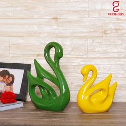 GW CREATIONS Green & Yellow 2 Pieces Swan Figurine Showpiece-image-42