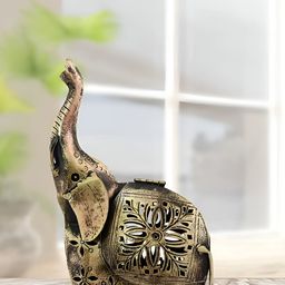 HANDICRAFTS PARADISE Bronze & Black Elephant Tea Light Holder Small Figurine Showpiece-image-73