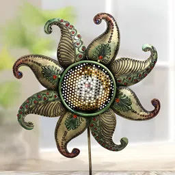 HANDICRAFTS PARADISE Brown & Green Metal Cut Work Sunflower Medium Showpiece-9