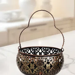 HANDICRAFTS PARADISE Bronze Textured Medium Basket Showpiece-image-9