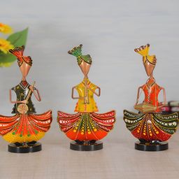 HANDICRAFTS PARADISE Green & Yellow 3 Pcs Tribal Rajasthani Musicians Figurine Showpiece-image-41