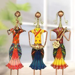HANDICRAFTS PARADISE Red Yellow 3 Pieces Musical lady Dolls Showpiece-image-36