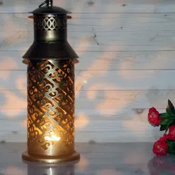 HANDICRAFTS PARADISE Gold Toned Cylinderical Shape Tealight Holder Showpiece-8