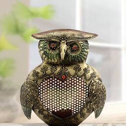 HANDICRAFTS PARADISE Gold Toned & Red Birds and Animals Metal Figurine Owl Showpiece-image-39