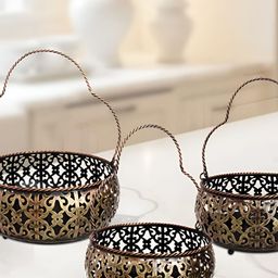HANDICRAFTS PARADISE Brown 3 Pieces Cut Work Basket For Fruits Showpiece-15