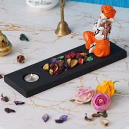 eCraftIndia Black & Orange-Colored Ghanpati Showpiece With Tea Light Holder-image-21