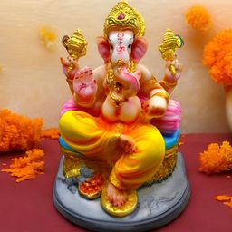 SANKALAN CREATIONS Orange-Coloured & Pink Lord Ganesha Marble Showpiece-image-38