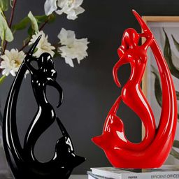 Mariner's Creation 2 Pcs Red & Black Ceramic Mermaid Figurine Showpieces-5