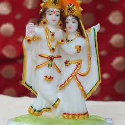 Gallery99 White & Gold-Toned Printed Radha Krishna With Flute Idol Marble Showpiece-image-86