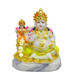 GLOOKS Yellow & White Lord Kuber Lakshmi Idol Marble Dust Showpiece-image-21