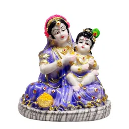 GLOOKS Blue & White Krishna with Yashodha Maa Idol Showpiece-image-11