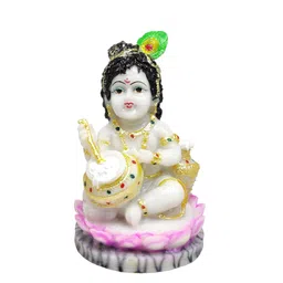 GLOOKS Pink & White Textured Baal Krishna Marble Dust Idol Showpiece-12