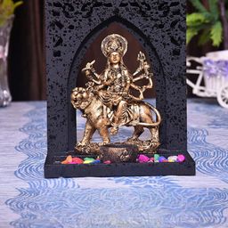 Mariner's Creation Black & Gold-Toned Durga With Wooden Medium Temple Idol Showpiece-image-75