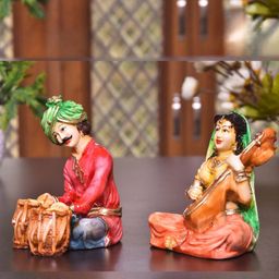 Mariner's Creation 2 Pcs Red & Yellow Textured Rajasthani Figurine Showpieces-0
