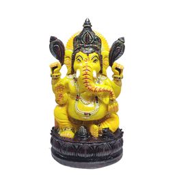 GLOOKS Brown & Yellow Ganesha Marble Dust Statue Idol Showpiece-image-30