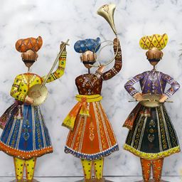 HANDICRAFTS PARADISE Yellow Maroon 3 Pieces Rajasthani Band Figurine Showpieces-image-45