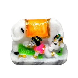 GLOOKS White & Green Baal Krishna with Cow Religious Idol Showpiece-image-42