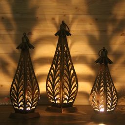HANDICRAFTS PARADISE Gold Toned 3 Pieces Lantern Tealight Holder Showpieces-image-28