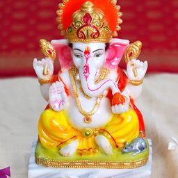 Gallery99 White & Yellow Ganesh Handpainted Idol Showpiece-image-46