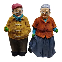 GLOOKS Brown Textured Old Lady & Man Laughing Marble Figurine Showpiece-image-47