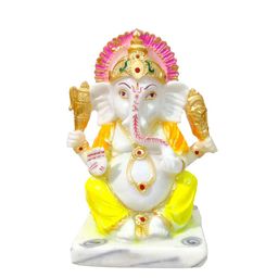 GLOOKS Orange & White Lord Ganesha Idol Showpiece-image-64